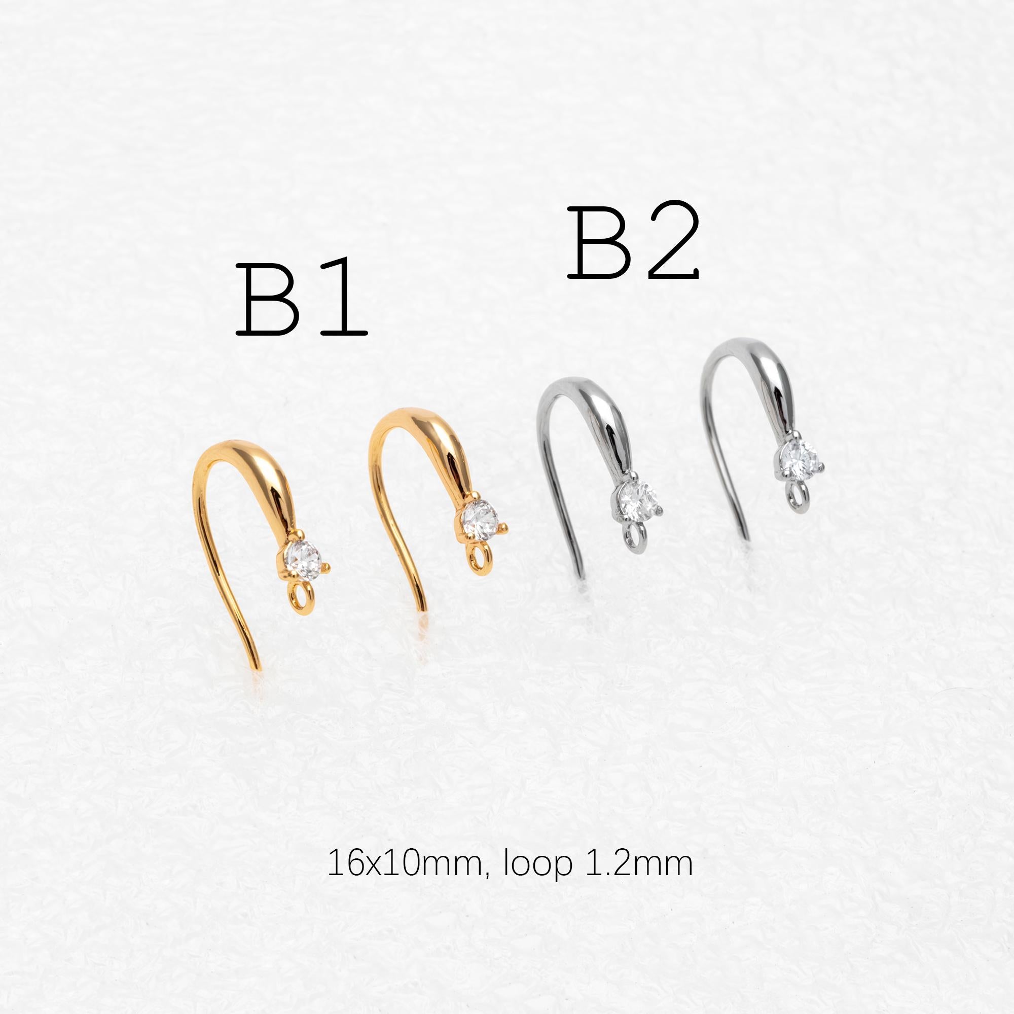 10pcs CZ Pave Gold Earring Hooks 14x10mm, Real Gold Plated Brass Earwires (GB-315)